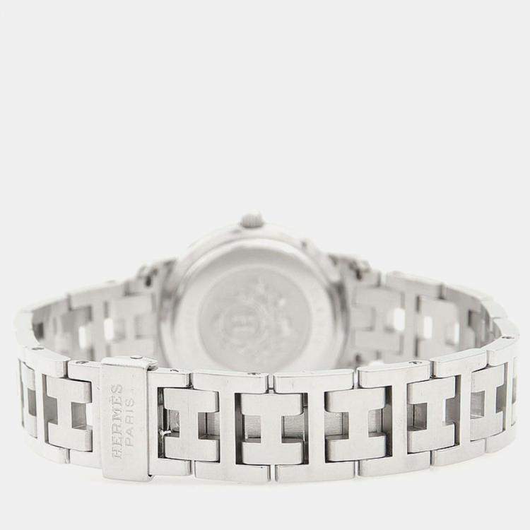 Pre Owned Hermes Clipper CL4.210 Quartz White Stainless Steel Women's Wristwatch 24 mm