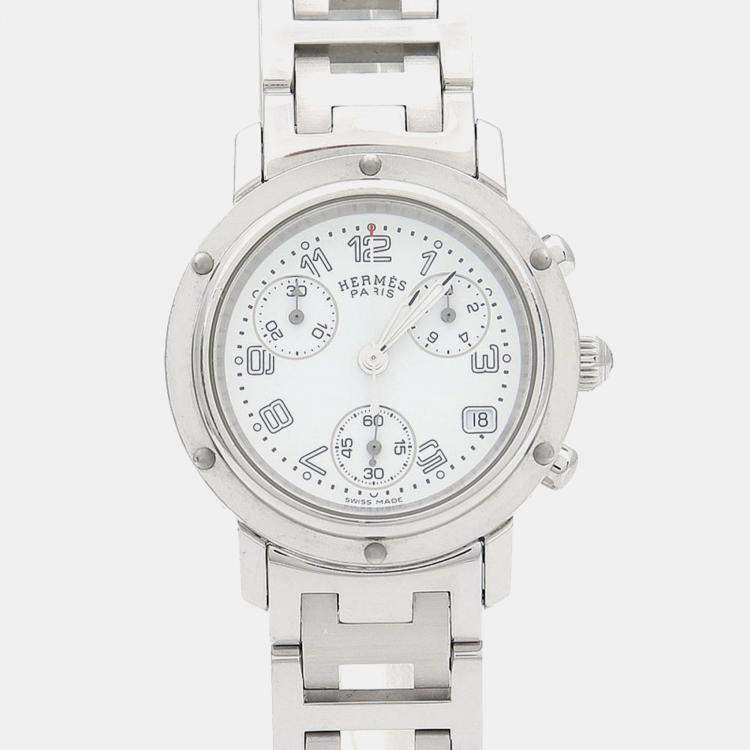 Pre Owned Hermes Clipper CL1.310 Quartz White Stainless Steel Women's Wristwatch 31 mm