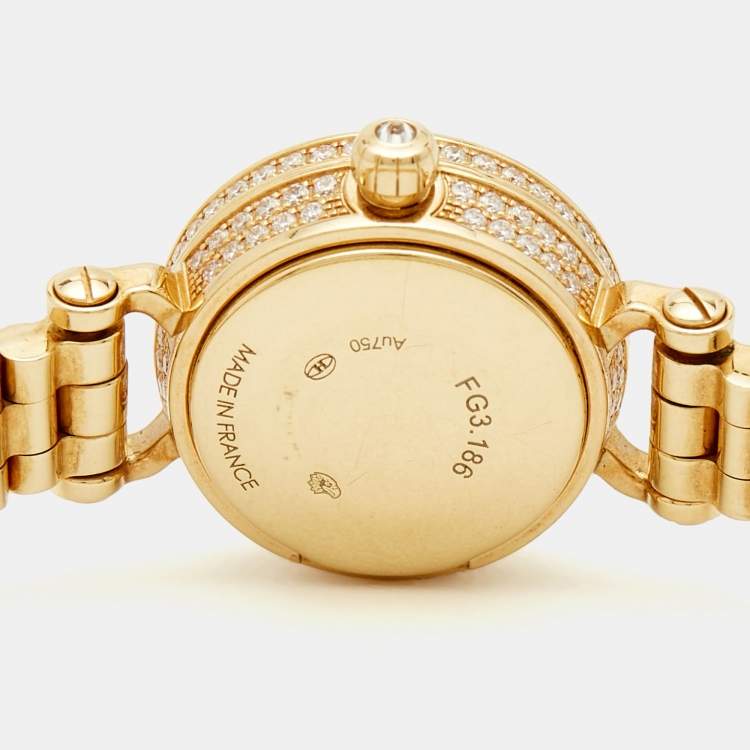 Pre Owned Hermes Faubourg Joailliere FG3.186 Diamond Pave Dial 18K Yellow Gold Women's Wristwatch 16.20 mm