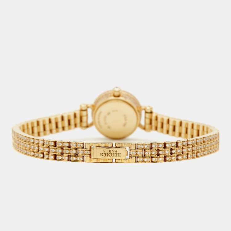 Pre Owned Hermes Faubourg Joailliere FG3.186 Diamond Pave Dial 18K Yellow Gold Women's Wristwatch 16.20 mm