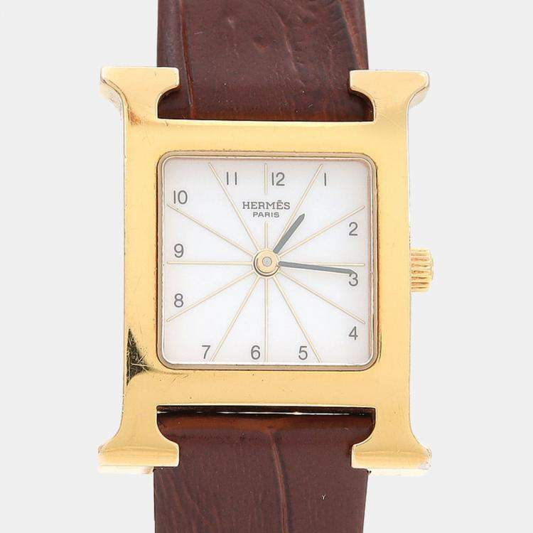Pre Owned Hermes Heure H HH1.201 Quartz Gold Plated Stainless Steel Womens Wristwatch 21 mm