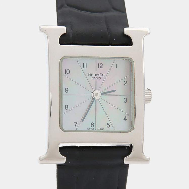 Pre Owned Hermes Heure H HH1.210 Quartz Mother of Pearl Stainless Steel Womens Wristwatch 21 mm