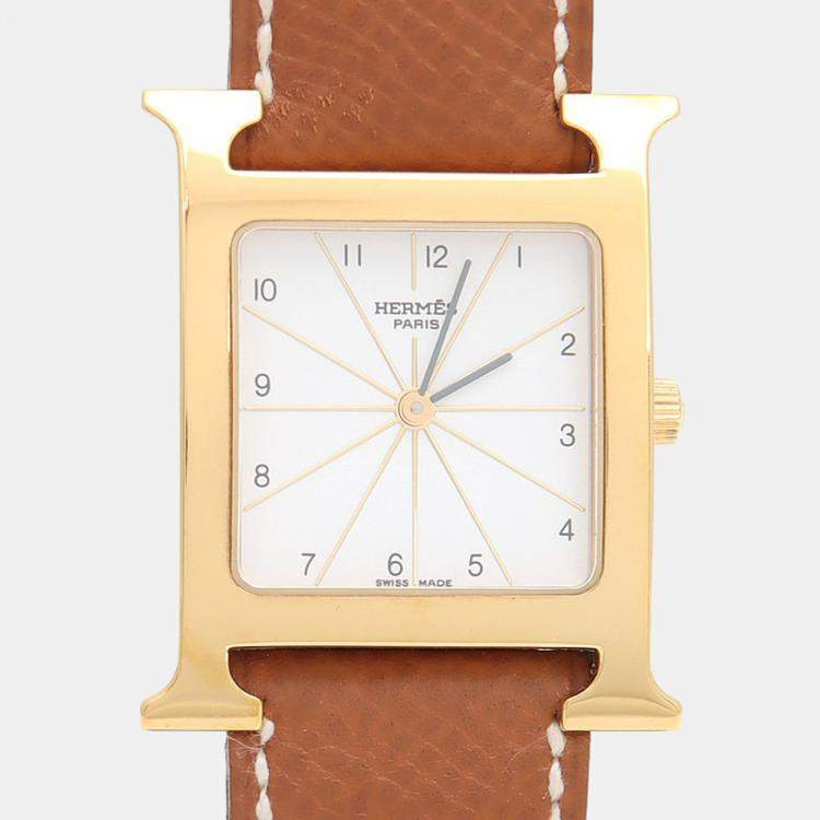 Pre Owned Hermes Heure H HH1.501 Quartz Gold Plated Stainless Steel Men's Wristwatch 26 mm