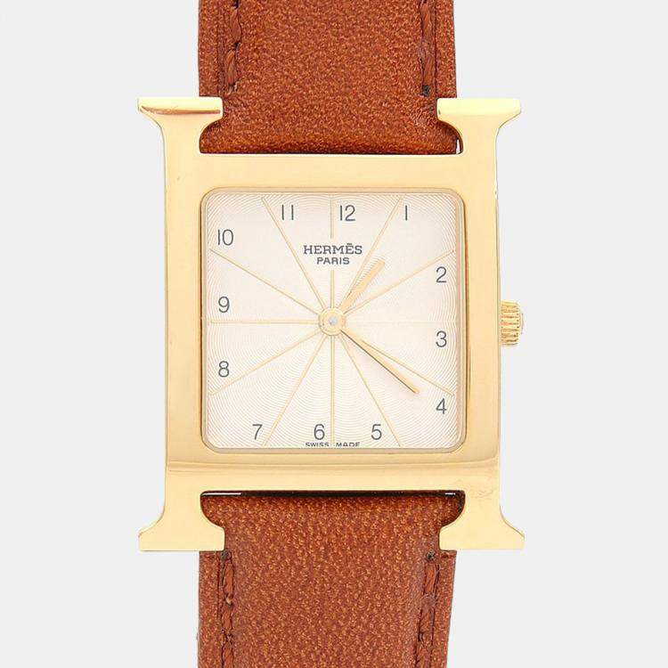 Pre Owned Hermes Heure H HH1.501 Quartz Gold Plated Stainless Steel Men's Wristwatch 26 mm