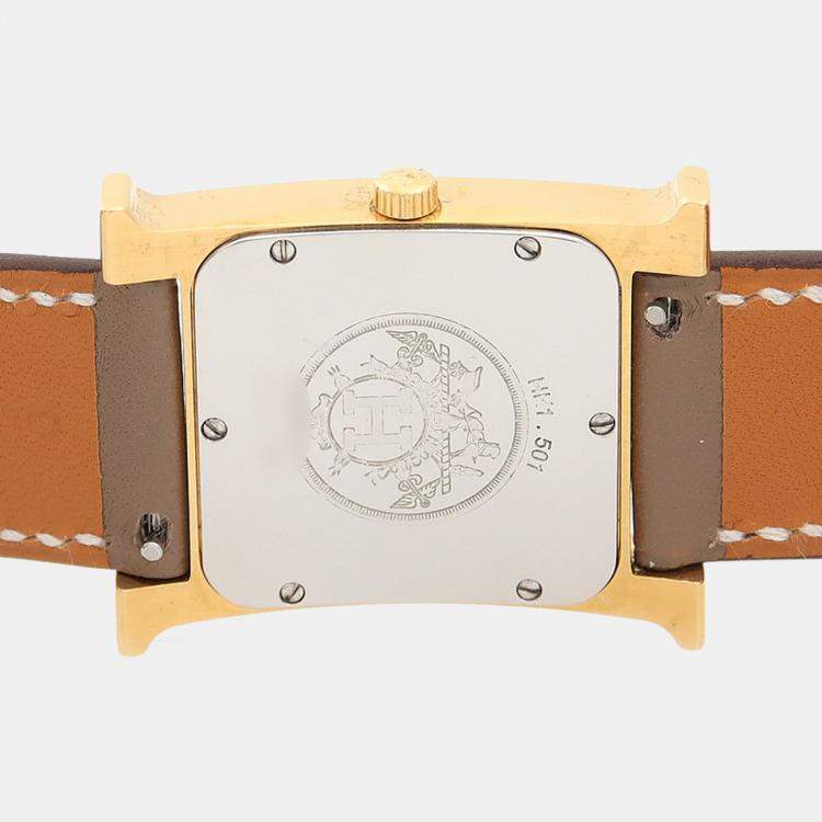 مملوكة مسبقًا Hermes Heure H HH1.501 Quartz Gold Plated Stainless Steel Men's Wristwatch 26 mm