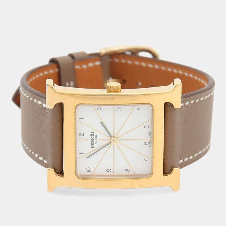 مملوكة مسبقًا Hermes Heure H HH1.501 Quartz Gold Plated Stainless Steel Men's Wristwatch 26 mm