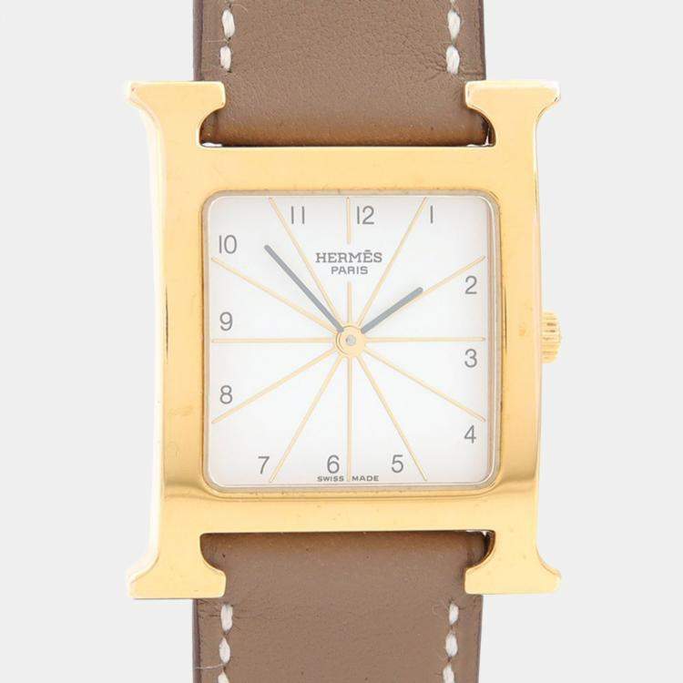 مملوكة مسبقًا Hermes Heure H HH1.501 Quartz Gold Plated Stainless Steel Men's Wristwatch 26 mm
