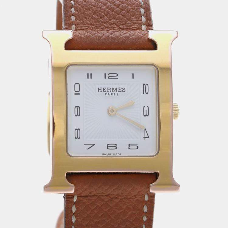 Pre Owned Hermes Heure H HH1.501e Quartz Gold Plated Stainless Steel Womens Wristwatch 27 mm