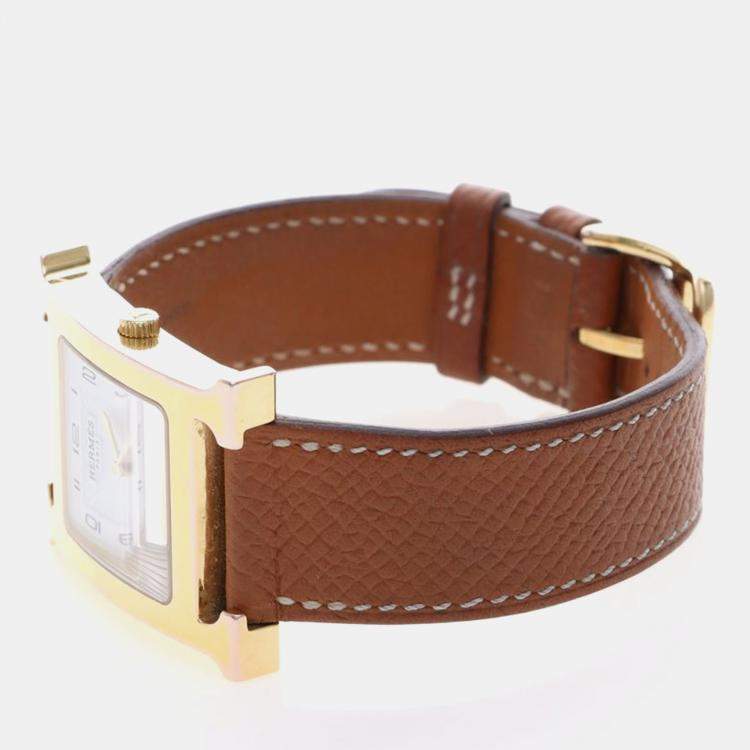 Pre Owned Hermes Heure H HH1.501e Quartz Gold Plated Stainless Steel Womens Wristwatch 27 mm