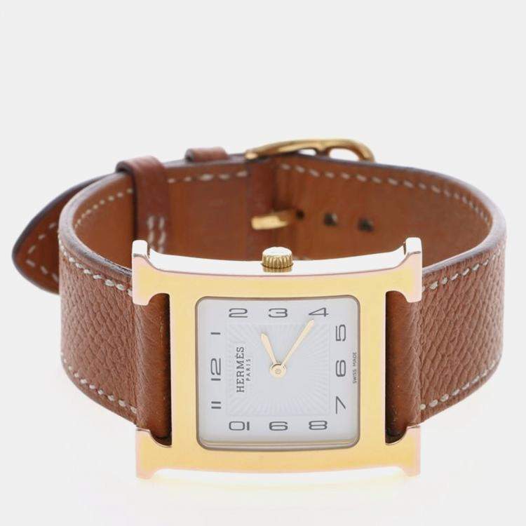 Pre Owned Hermes Heure H HH1.501e Quartz Gold Plated Stainless Steel Womens Wristwatch 27 mm