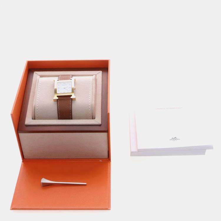 Pre Owned Hermes Heure H HH1.501e Quartz Gold Plated Stainless Steel Womens Wristwatch 27 mm
