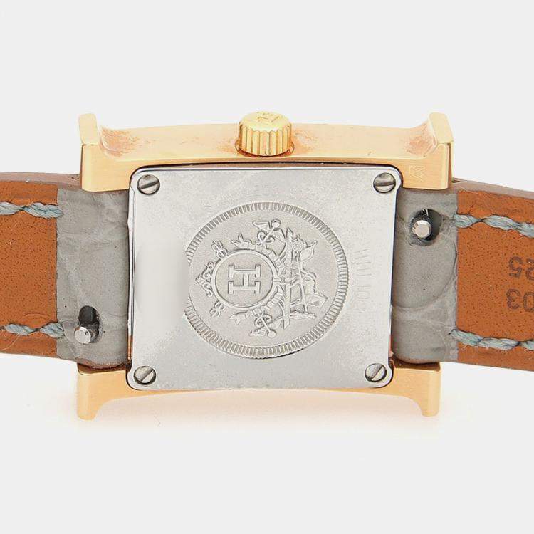 Pre Owned Hermes Heure H Diamond HH1.102 Quartz MOP Gold Plated Stainless Steel Womens Wristwatch 17.5 mm