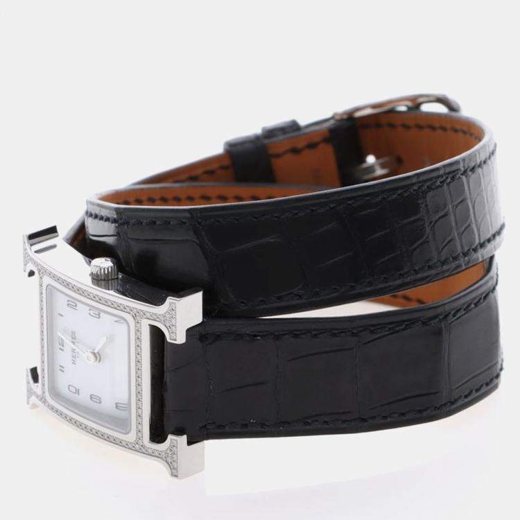 مملوكة مسبقًا Hermes Heure H HH1.235 Quartz Stainless Steel Womens Wristwatch 21.5 mm