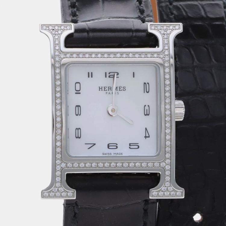 مملوكة مسبقًا Hermes Heure H HH1.235 Quartz Stainless Steel Womens Wristwatch 21.5 mm