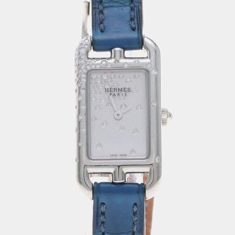 Pre Owned Hermes Nantucket NA2.131 Quartz Diamond Stainless Steel Womens Wristwatch 17 mm