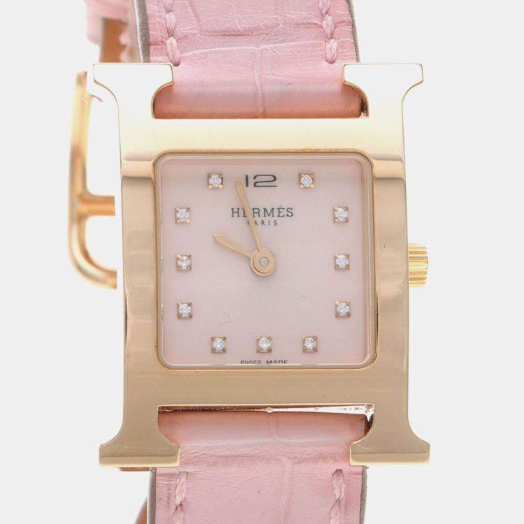 Pre Owned Hermes Heure H HH1.202c Quartz Gold Plated Stainless Diamond Steel Women's Wristwatch 21.5 mm