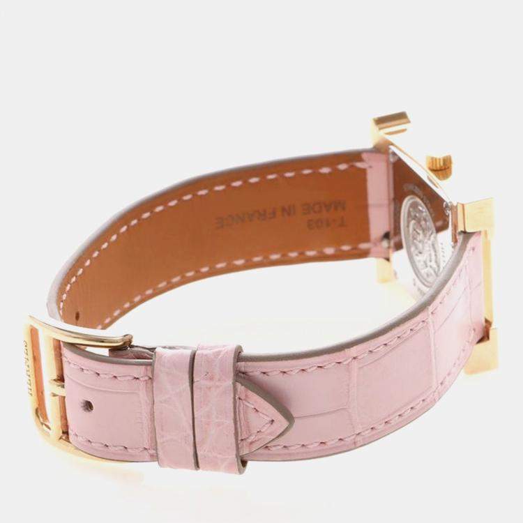 Pre Owned Hermes Heure H HH1.202c Quartz Gold Plated Stainless Diamond Steel Women's Wristwatch 21.5 mm