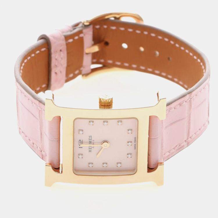 Pre Owned Hermes Heure H HH1.202c Quartz Gold Plated Stainless Diamond Steel Women's Wristwatch 21.5 mm