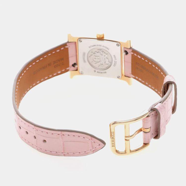 Pre Owned Hermes Heure H HH1.202c Quartz Gold Plated Stainless Diamond Steel Women's Wristwatch 21.5 mm