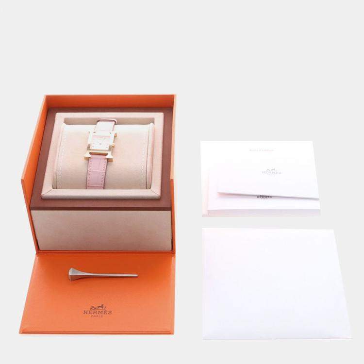 Pre Owned Hermes Heure H HH1.202c Quartz Gold Plated Stainless Diamond Steel Women's Wristwatch 21.5 mm