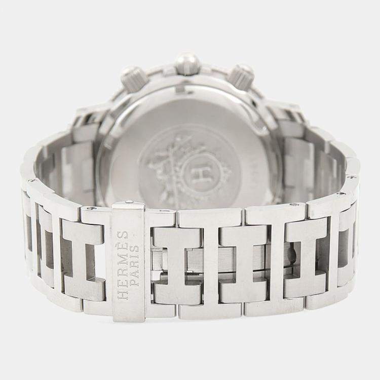 Pre Owned Hermes Clipper Chronograph CL2.910 Quartz Black Stainless Steel Men's Wristwatch 38mm