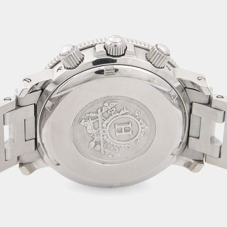 Pre Owned Hermes Clipper Chronograph CL2.910 Quartz Black Stainless Steel Men's Wristwatch 38mm