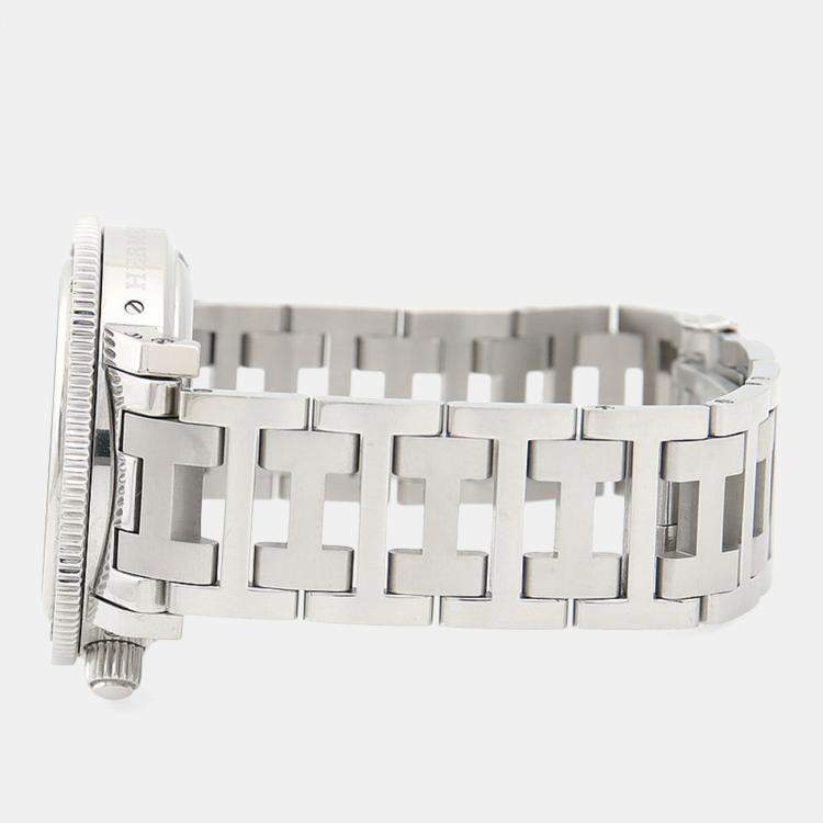 Pre Owned Hermes Clipper Chronograph CL2.910 Quartz Black Stainless Steel Men's Wristwatch 38mm