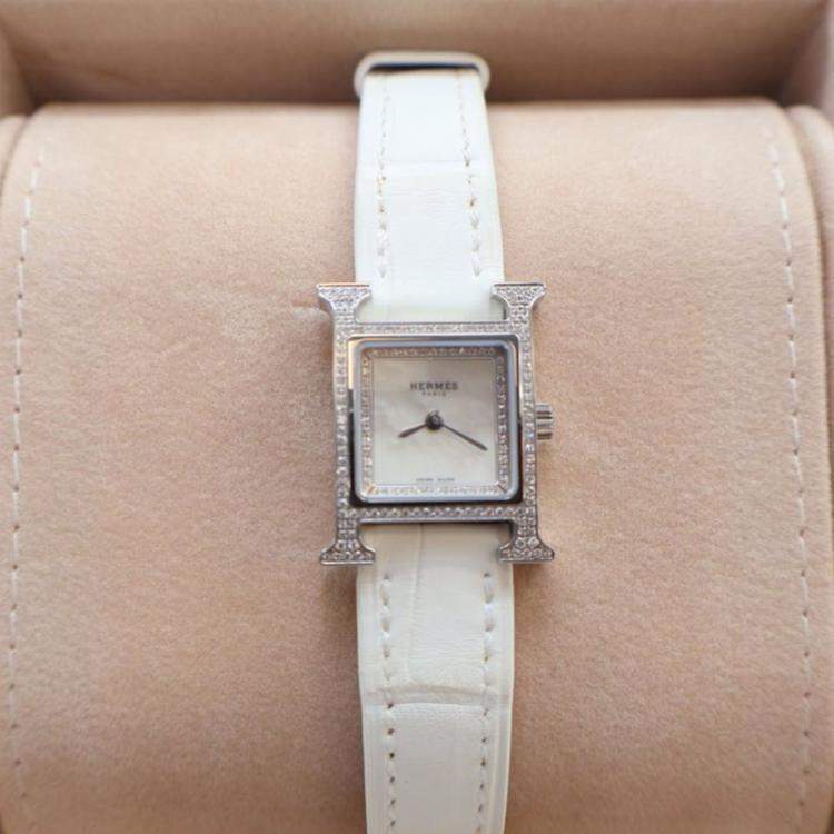 Pre Owned Hermes Heure H Quartz White Stainless Steel Women's Wristwatch 21 mm