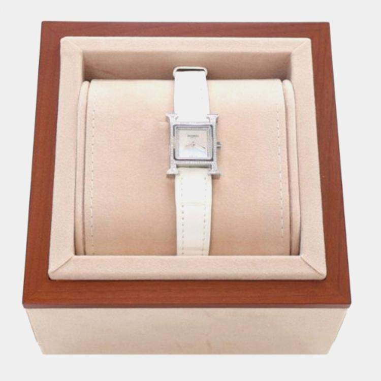 Pre Owned Hermes Heure H Quartz White Stainless Steel Women's Wristwatch 21 mm