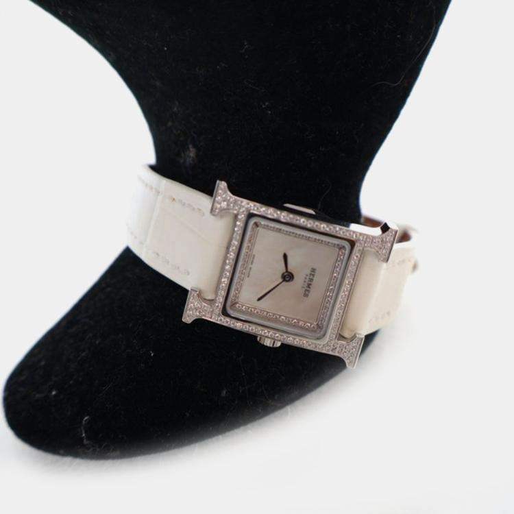 Pre Owned Hermes Heure H Quartz White Stainless Steel Women's Wristwatch 21 mm