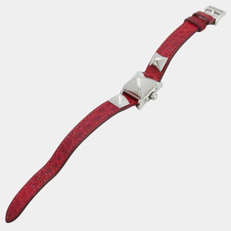 Pre Owned Hermes Medor ME2.131 Quartz Silver Stainless Steel Diamond Women's Wristwatch 17 mm