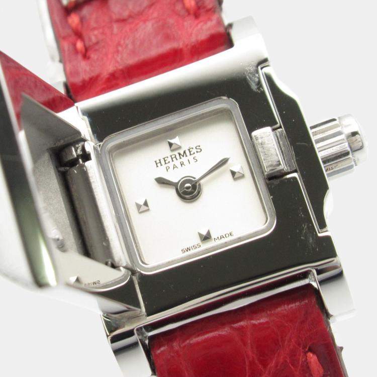 Pre Owned Hermes Medor ME2.131 Quartz Silver Stainless Steel Diamond Women's Wristwatch 17 mm