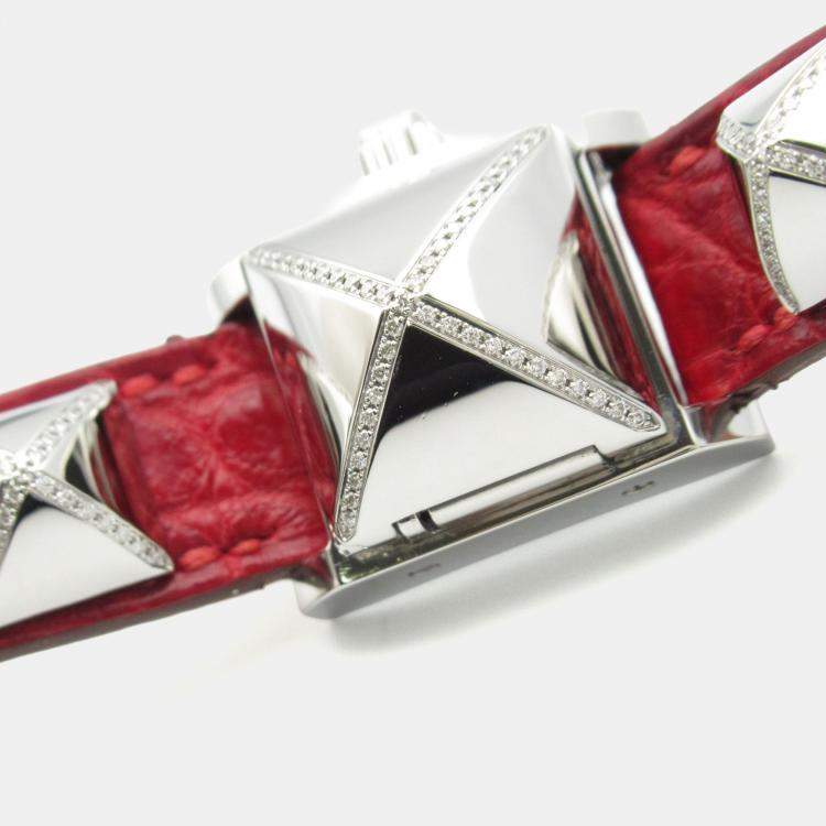 Pre Owned Hermes Medor ME2.131 Quartz Silver Stainless Steel Diamond Women's Wristwatch 17 mm