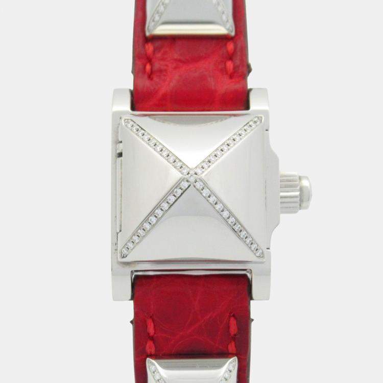 Pre Owned Hermes Medor ME2.131 Quartz Silver Stainless Steel Diamond Women's Wristwatch 17 mm