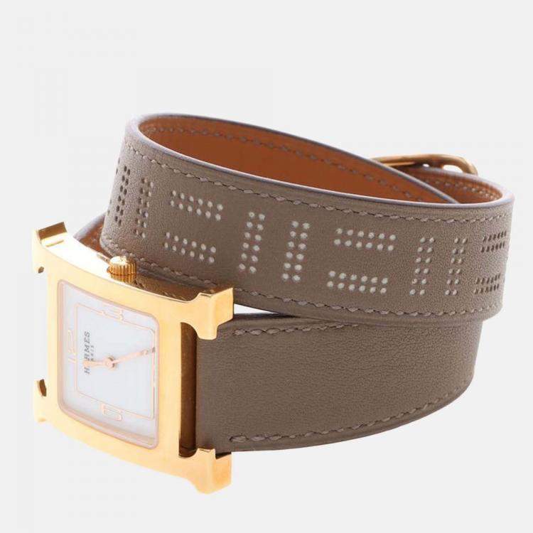 Pre Owned Hermes H Hour HH1.502 Quartz White Gold-Plated Women's Wristwatch 26.5mm