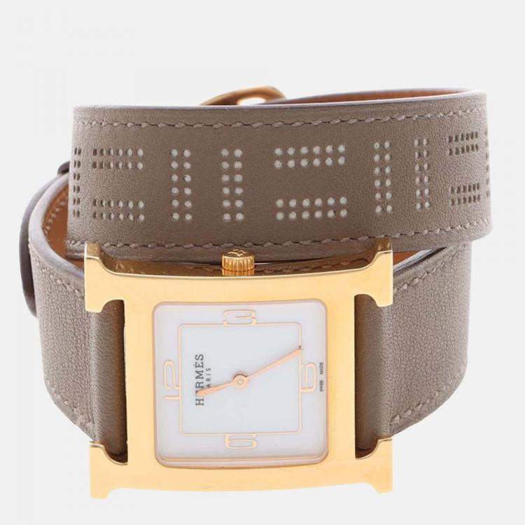 Pre Owned Hermes H Hour HH1.502 Quartz White Gold-Plated Women's Wristwatch 26.5mm