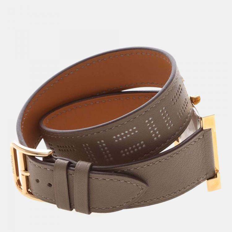 Pre Owned Hermes H Hour HH1.502 Quartz White Gold-Plated Women's Wristwatch 26.5mm