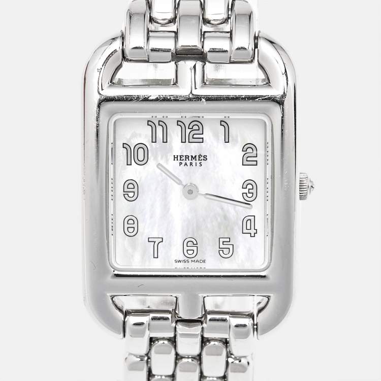 Pre Owned Hermes Cape Cod W403521WW00 Mother Of Pearl Dial Stainless Steel Women's Wristwatch 23 mm