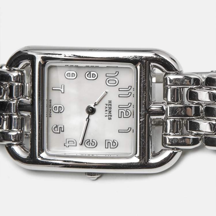 Pre Owned Hermes Cape Cod W403521WW00 Mother Of Pearl Dial Stainless Steel Women's Wristwatch 23 mm