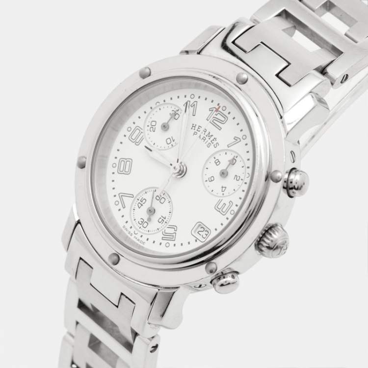 Pre Owned Hermes Clipper CL1.310 Quartz White Stainless Steel Women's Wristwatch 31 mm