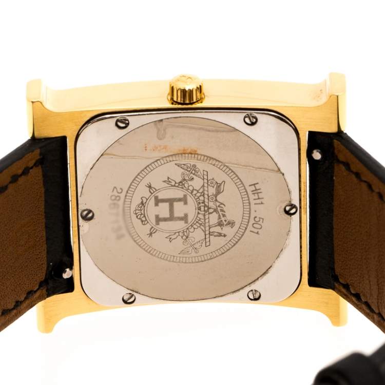 Pre Owned Hermes Yellow Gold Plated Stainless Steel Heure H Women's Wristwatch 26 mm