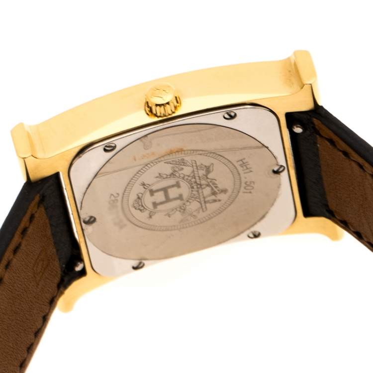 Pre Owned Hermes Yellow Gold Plated Stainless Steel Heure H Women's Wristwatch 26 mm