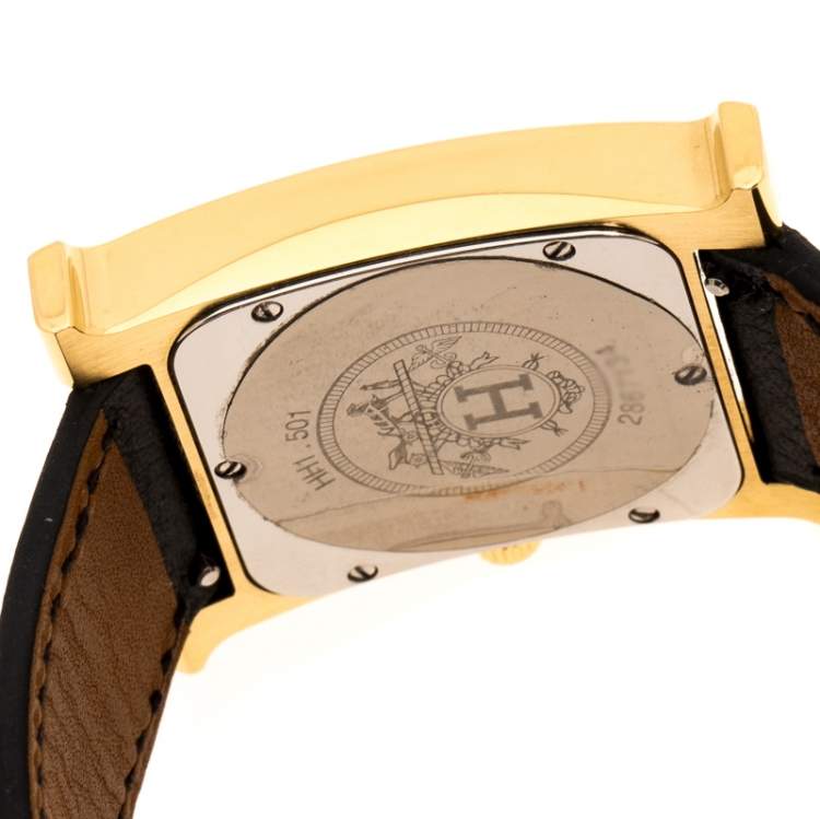 Pre Owned Hermes Yellow Gold Plated Stainless Steel Heure H Women's Wristwatch 26 mm