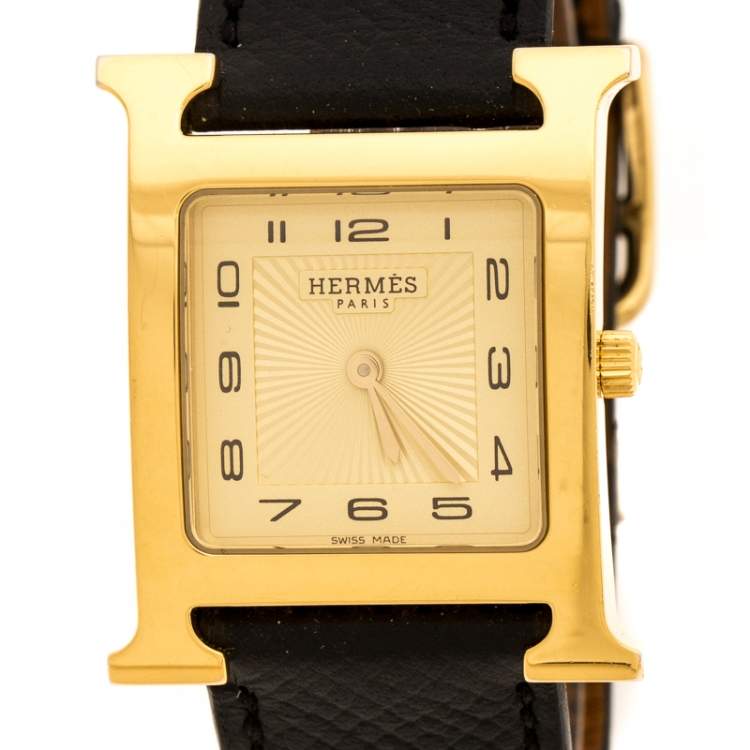 Pre Owned Hermes Yellow Gold Plated Stainless Steel Heure H Women's Wristwatch 26 mm