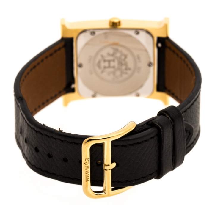 Pre Owned Hermes Yellow Gold Plated Stainless Steel Heure H Women's Wristwatch 26 mm