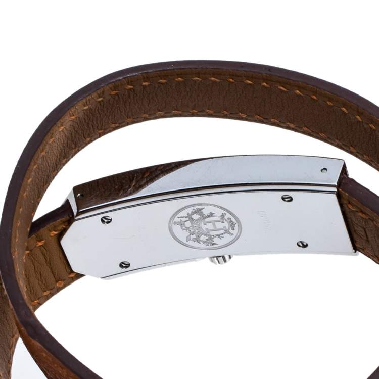 Pre Owned Hermes White Stainless Steel Kelly 2 Double Tour KT1.210 Women's Wristwatch 15 mm