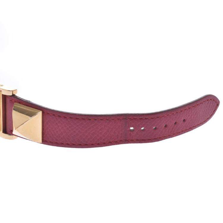 Pre Owned Hermes White Yellow Gold Plated Stainless Steel Medor Quartz Women's Wristwatch 23 MM