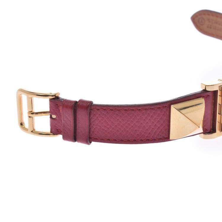 Pre Owned Hermes White Yellow Gold Plated Stainless Steel Medor Quartz Women's Wristwatch 23 MM