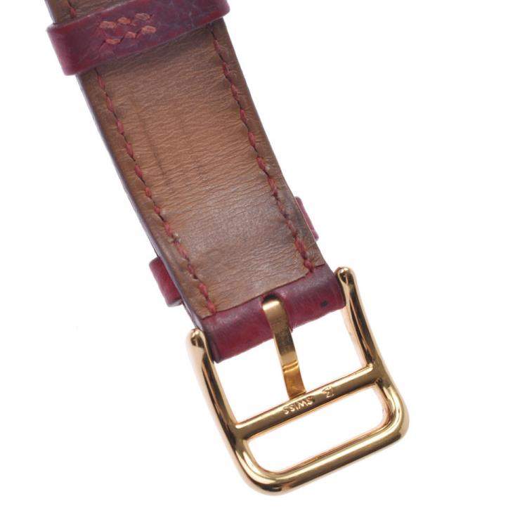 Pre Owned Hermes White Yellow Gold Plated Stainless Steel Medor Quartz Women's Wristwatch 23 MM