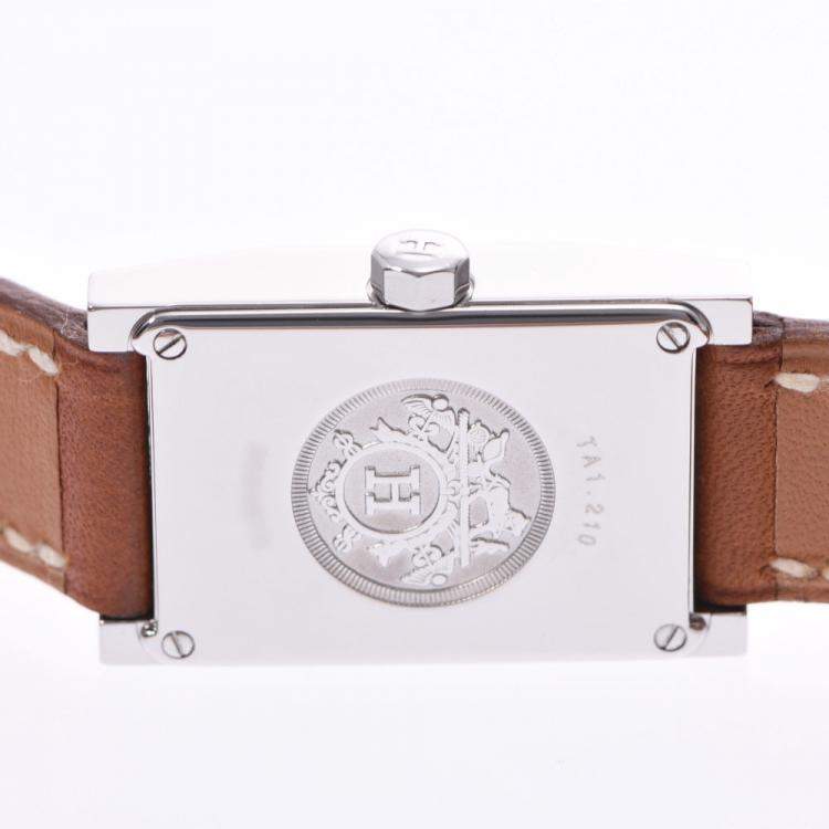 Pre Owned Hermes Silver Stainless Steel Tandem De Bourtour TA1.210 Quartz Women's Wristwatch 29 MM